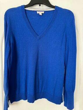Riley & Rae Women's V-Neck Sweater in Bright Blue and White